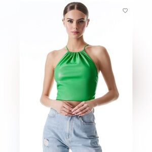 NWOT Alice + Olivia Zumi Vegan Leather Halter Top in Green